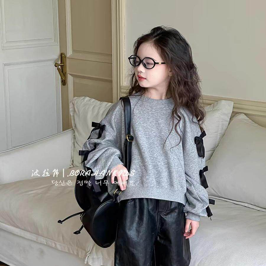 新款春装女童蝴蝶结宽松套头卫衣