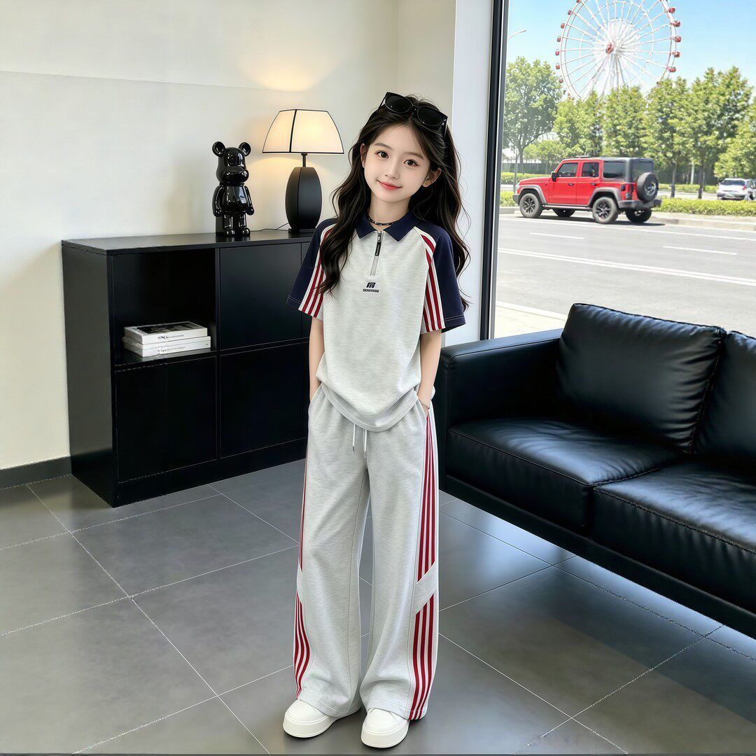 女童夏装休闲套装2026新款中大童儿童POLO衫洋气短袖运动裤两件套