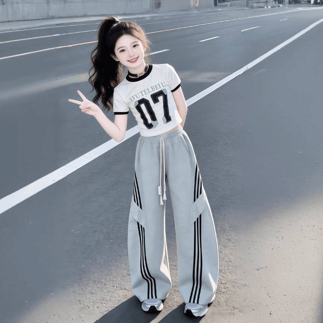 女童套装夏季新款2026中大童爆款洋气时尚夏装女孩短袖弯刀两件套