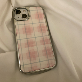 油桃日记粉色格纹ins风适用iPhone16proMax手机壳苹果13新款防摔15全包14清新少女心高级感