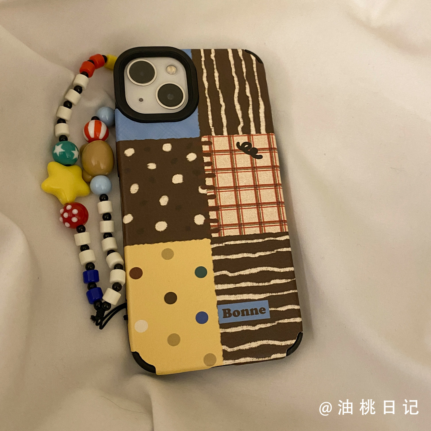 油桃日记复古ins波点适用iPhone16proMax手机壳苹果17新款12防摔15全包14拼接风小众格子