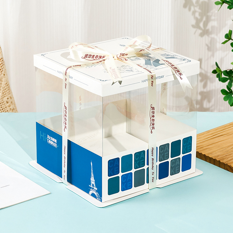 2026新款透明生日蛋糕盒6六8八10寸双层方形网红烘焙包装盒子定制