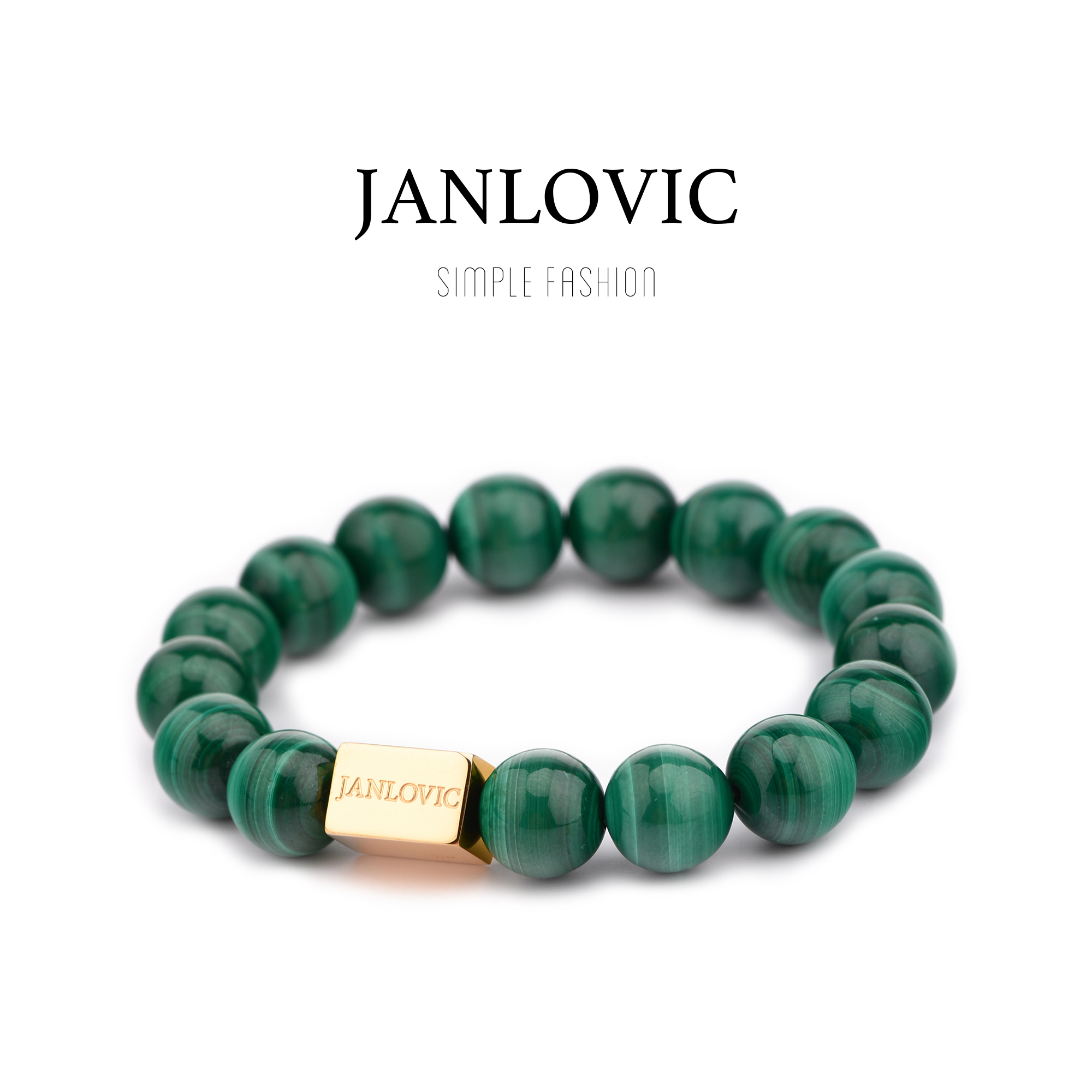 JANLOVIC詹洛维克天然绿色千层纹孔雀石绿色水晶手串手链喜木补木