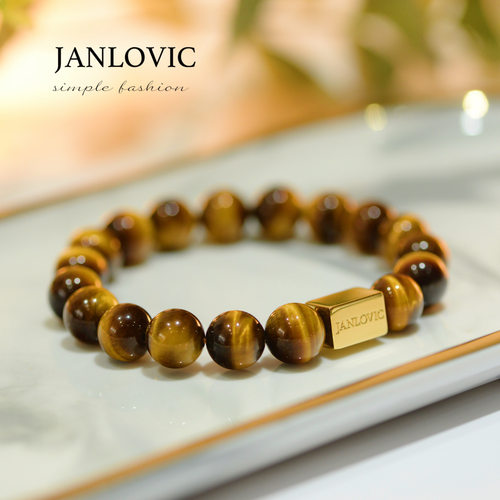 JANLOVIC天然黄虎眼石情侣手串男女同款虎睛石手链本命年守护礼