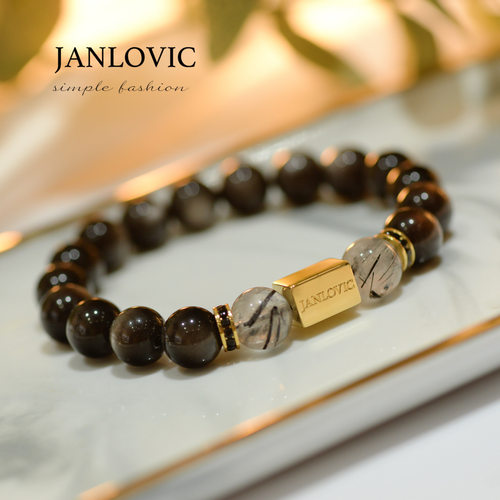 JANLOVIC詹洛维克天然双眼银曜石黑发晶水晶手串手链男女情侣礼物