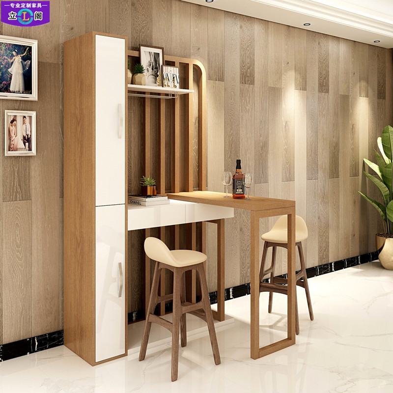 客厅隔断储物玄关柜 北欧可伸缩实木吧台桌 间厅柜 转角吧台酒柜