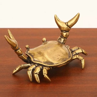 黄铜举重螃蟹摆件新款 饰小摆件 实心横财将军居家办公茶宠茶桌装