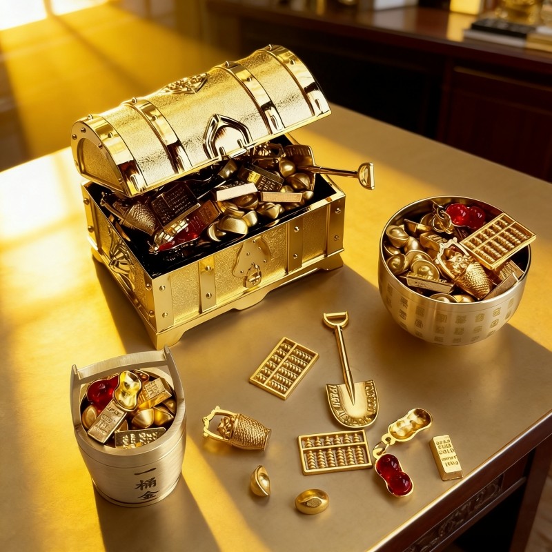 迷你沙金小元宝套装仿真金属算盘聚宝盆黄铜鱼缸招财金铲子一桶金,家居饰品,装饰摆件,淘宝优惠券,粉丝福利购,淘宝优惠卷