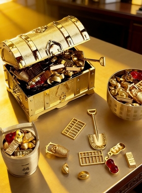 迷你沙金元宝招财鱼缸摆件套装