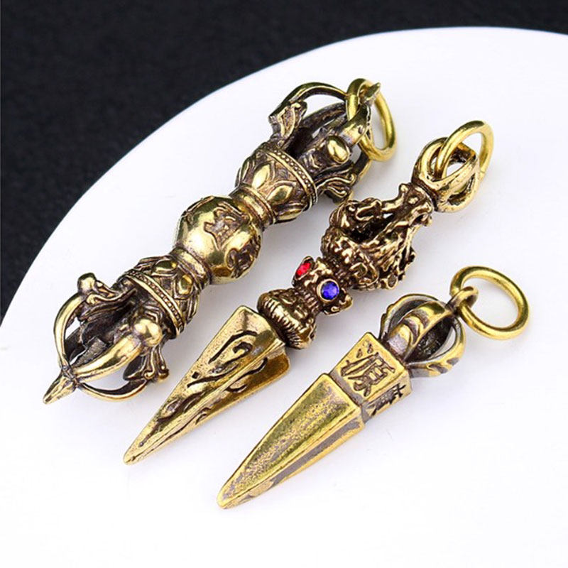 纯铜金刚杵降魔橛汽车钥匙扣挂件黄铜创意腰挂包包吊坠平安挂饰品