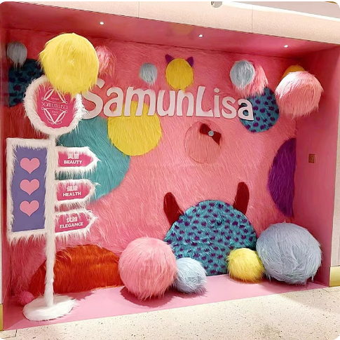 长毛花朵商场橱窗美陈摆件