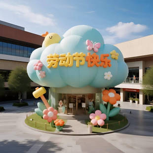 饰卡通小人偶道具云朵美陈摆件 五一劳动节主题充气气模商场活动装