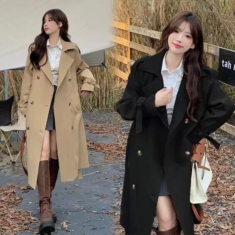 加内衬风衣女2025秋季新款韩系小个子中长款大衣气质英伦风外套女