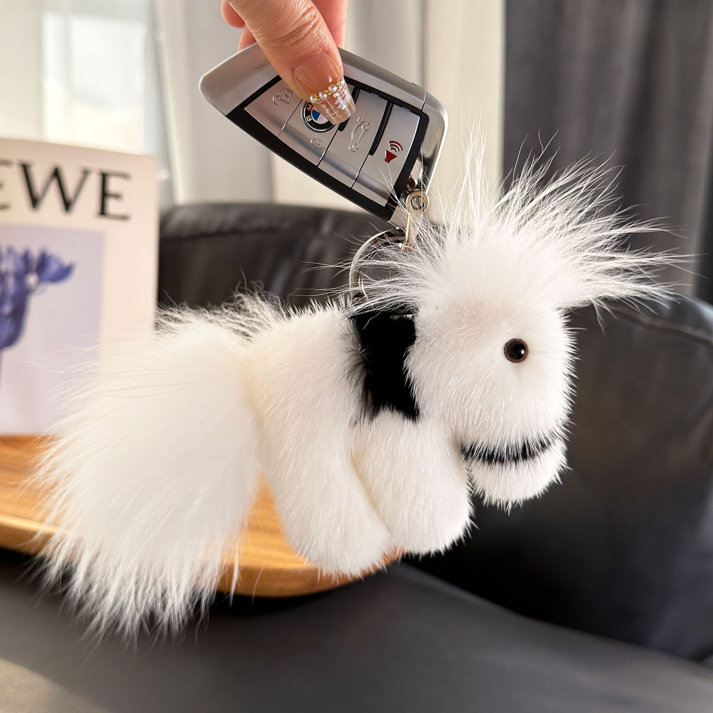 可爱小马真水貂毛汽车钥匙扣挂件高档毛绒公仔玩偶书包包挂饰礼物