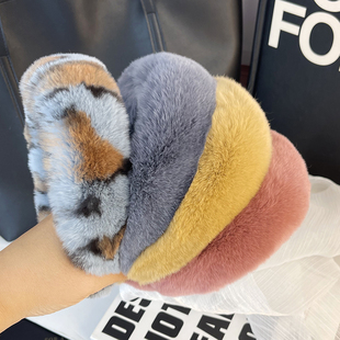 秋冬时尚洗脸发箍真獭兔毛毛发饰网红可爱毛绒头饰少女发卡头箍