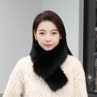 韩版 狐狸毛围巾女秋冬加厚双面毛绒百搭仿皮草獭兔毛毛领围脖 新款