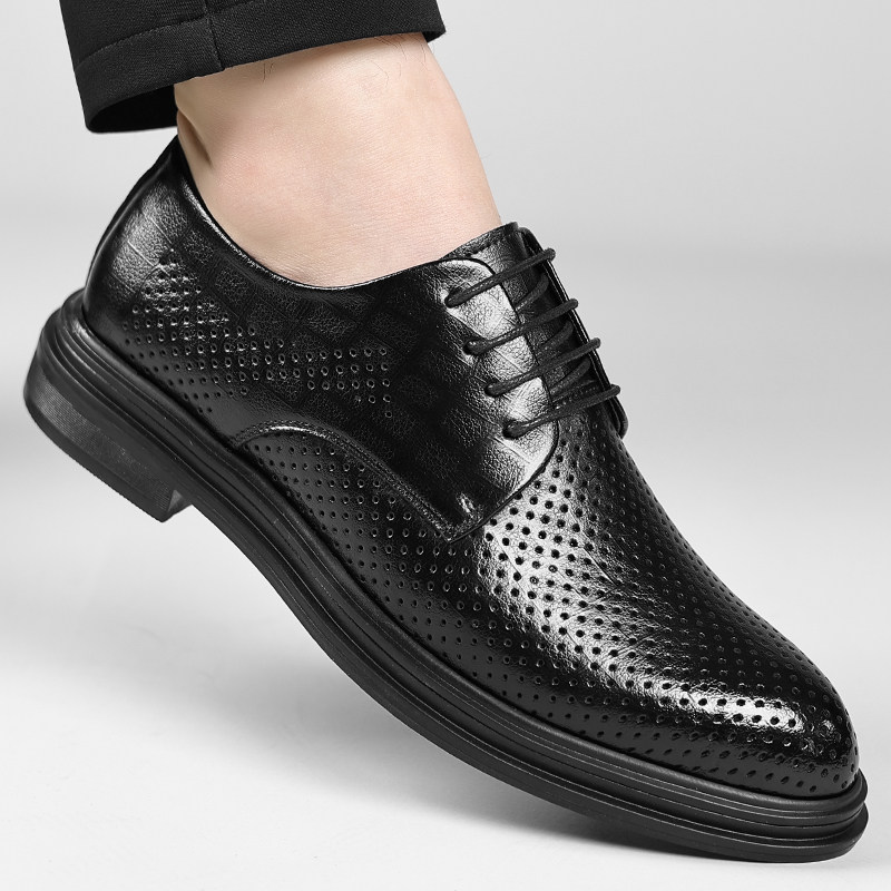 2025夏季新款商务正装镂空皮鞋男款内英伦休闲真皮凉鞋洞洞鞋