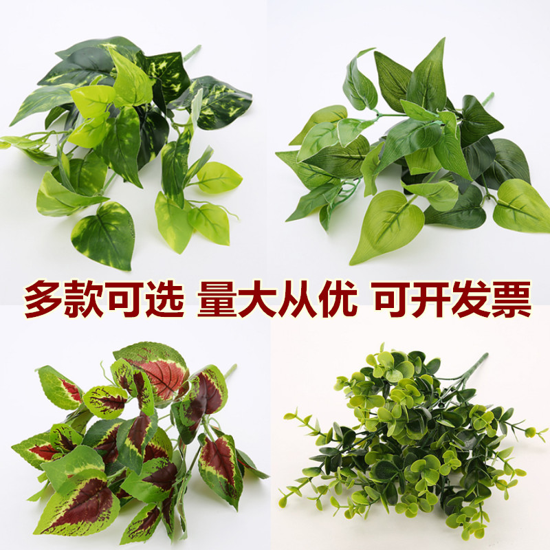 仿真植物绿植小盆栽墙面装饰假叶子绿萝叶龟背叶植物墙插花配材