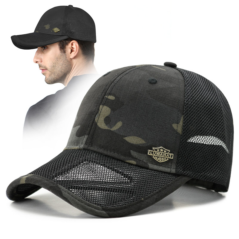 路瓦夏季帽子男运动帽透气硬顶有型棒球帽户外钓鱼迷彩单帽加大码