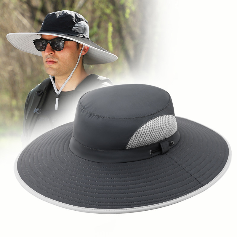 路瓦帽子男款夏季防晒大头围渔夫帽户外遮阳登山钓鱼速干网眼遮脸