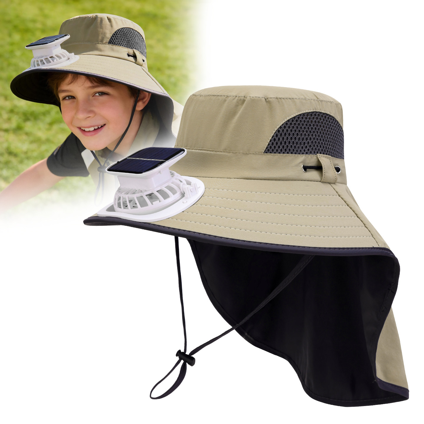 路瓦渔夫帽户外儿童夏季防晒风扇图片