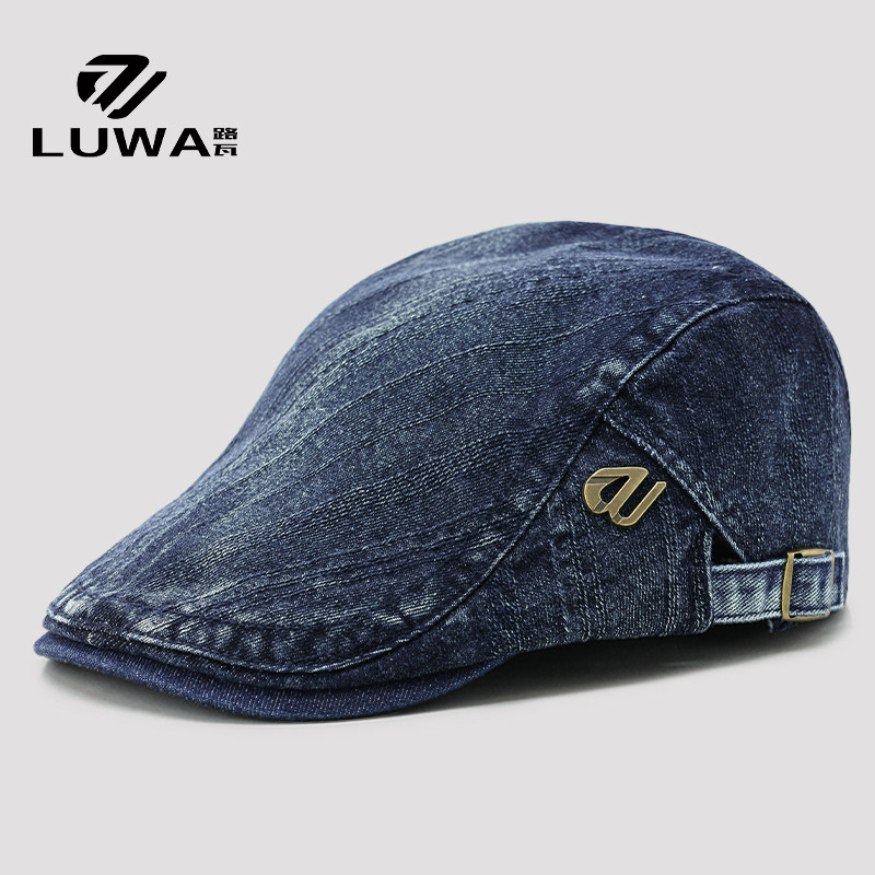 路瓦复古做旧水洗牛仔贝雷帽男春秋季户外休闲登山遮阳帽文艺潮帽