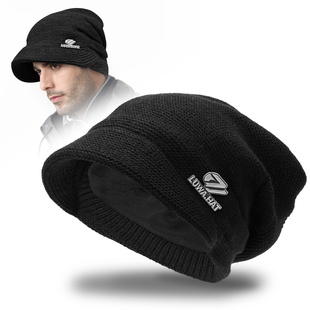 路瓦帽子冬季加厚男士针织毛线帽加绒户外保暖冬天堆堆帽包头护耳