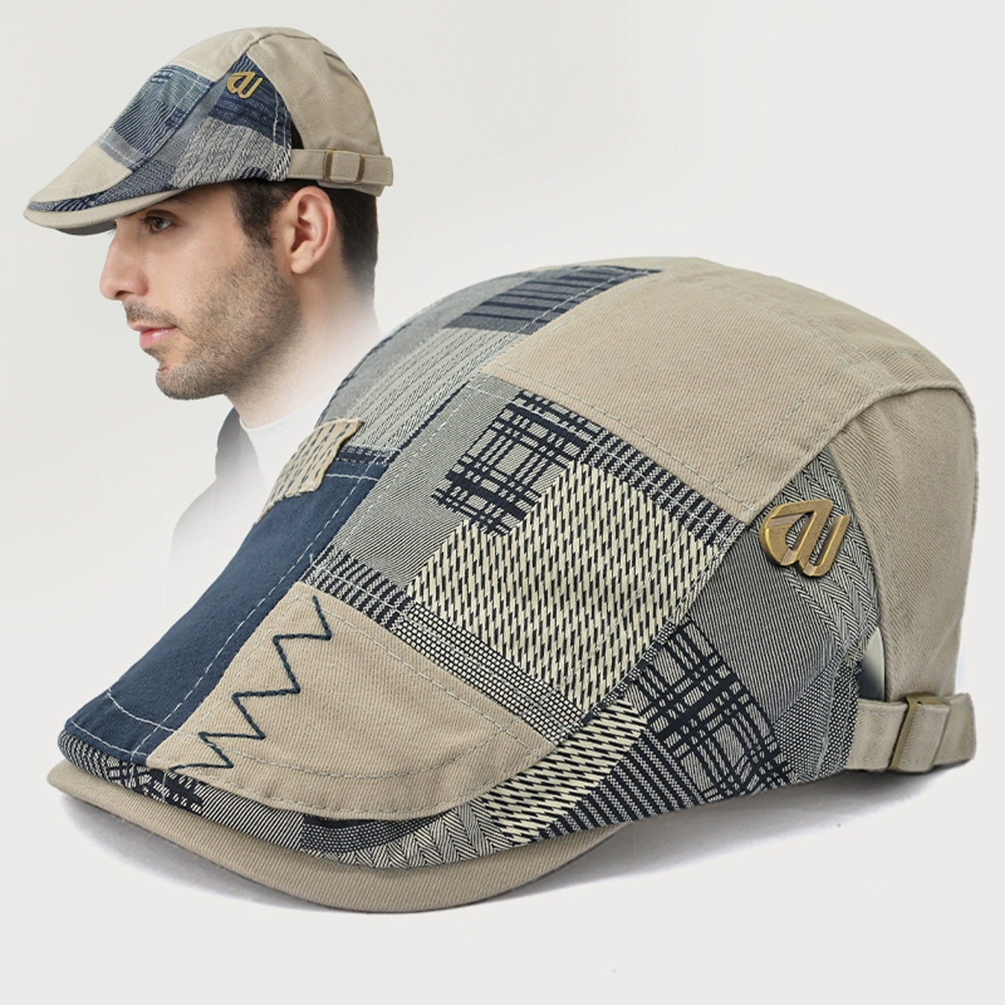 路瓦品牌春秋拼接潮流百搭贝雷帽男女通用中年洋气前进帽纯棉舒适