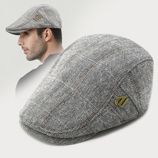 路瓦春秋季新款格子贝雷帽男英伦风户外散步登山复古中老年鸭舌帽