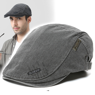 鸭舌帽男品牌复古休闲出游男款帽子水洗纯棉前进帽男中老年贝雷帽