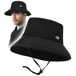 路瓦纯棉渔夫帽高级感帽子男春夏出游遮阳帽防晒帽黑色大头围盆帽