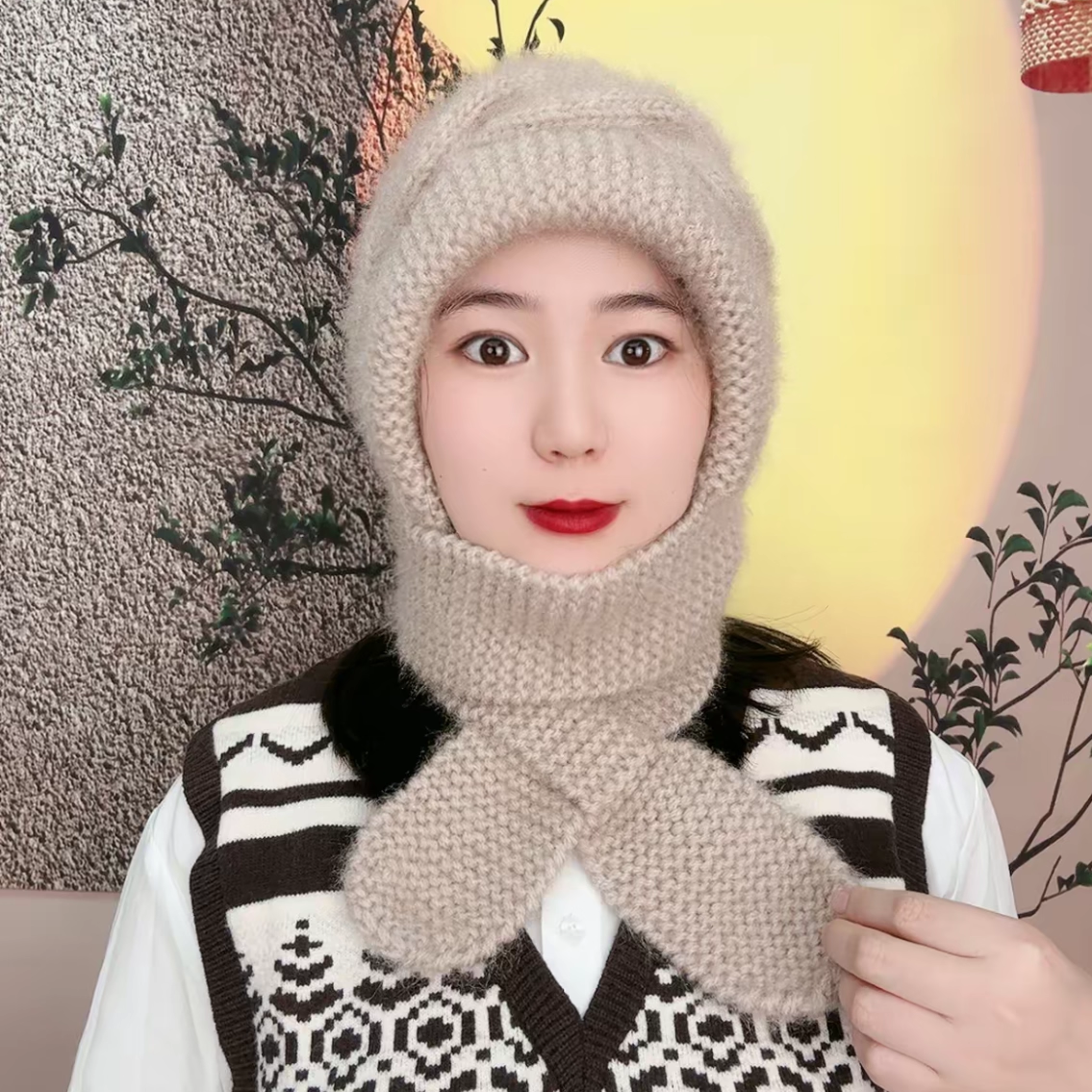 冬季加厚风雪帽保暖针织帽棋盘格编织围巾一体围脖女防寒毛线帽子,服饰配件/皮带/帽子/围巾,帽子,淘宝优惠券,粉丝福利购,淘宝优惠卷