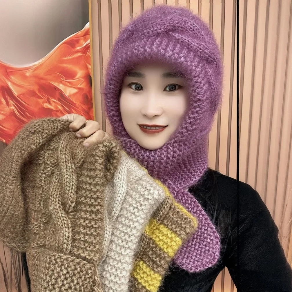 冬季女士帽子围巾一体加厚保暖防寒松鼠毛线帽50多岁妈妈帽子洋气,服饰配件/皮带/帽子/围巾,帽子,淘宝优惠券,粉丝福利购,淘宝优惠卷