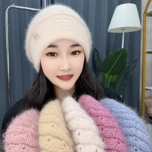 冬季波浪毛线帽新款中老年人老太太女奶奶妈妈护耳双层保暖针织帽