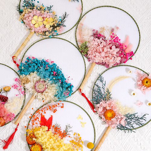 母亲节永生花团扇diy干花材料