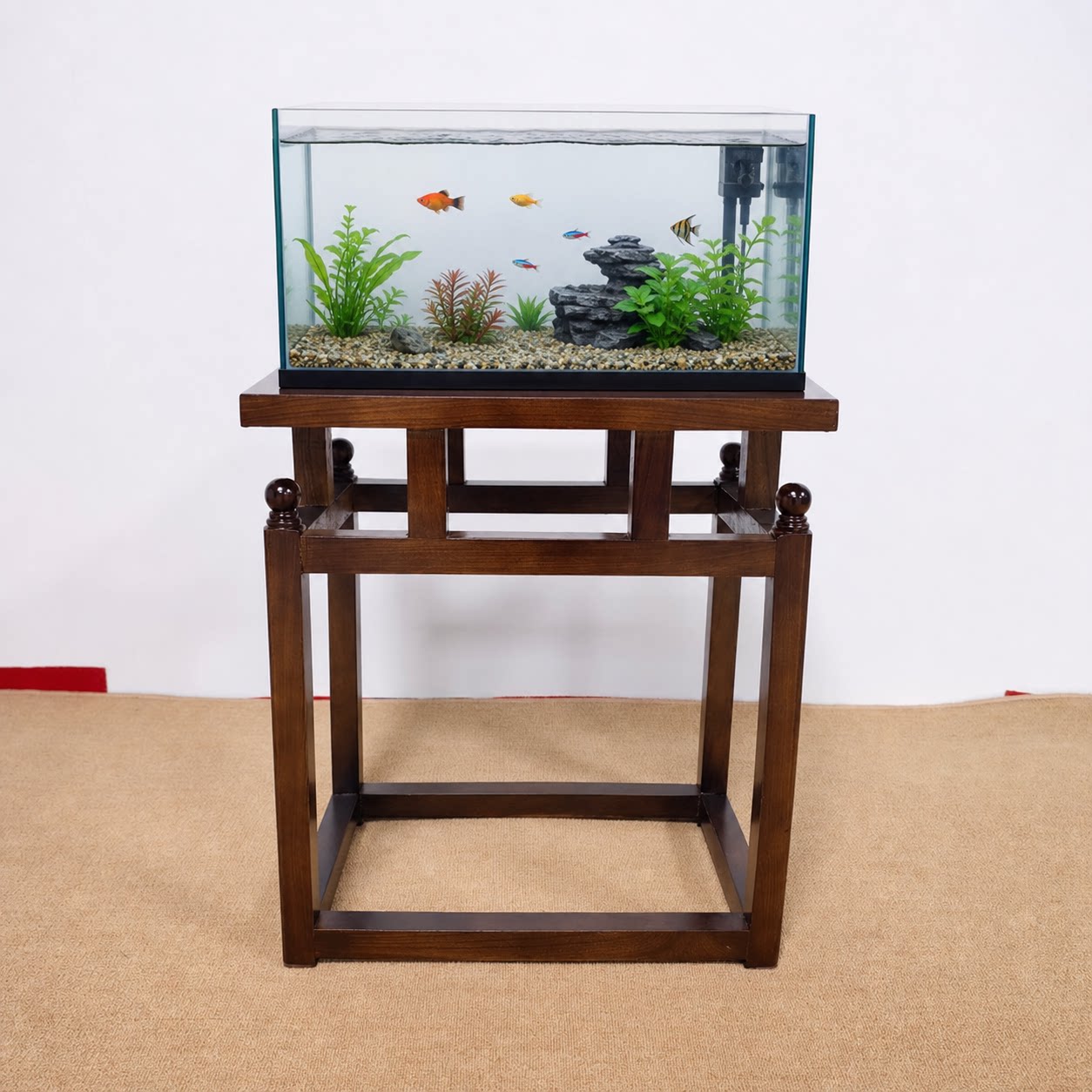 简约实木方形免安装鱼缸底座边几