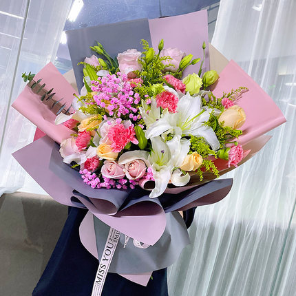 百合康乃馨鲜花玫瑰花生日情人节花束送妈妈爱人老师北京同城速递