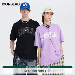 丝叔潮社 ICONSLAB联名SSUR PLUS 拱形美式字母印花圆领情侣短袖