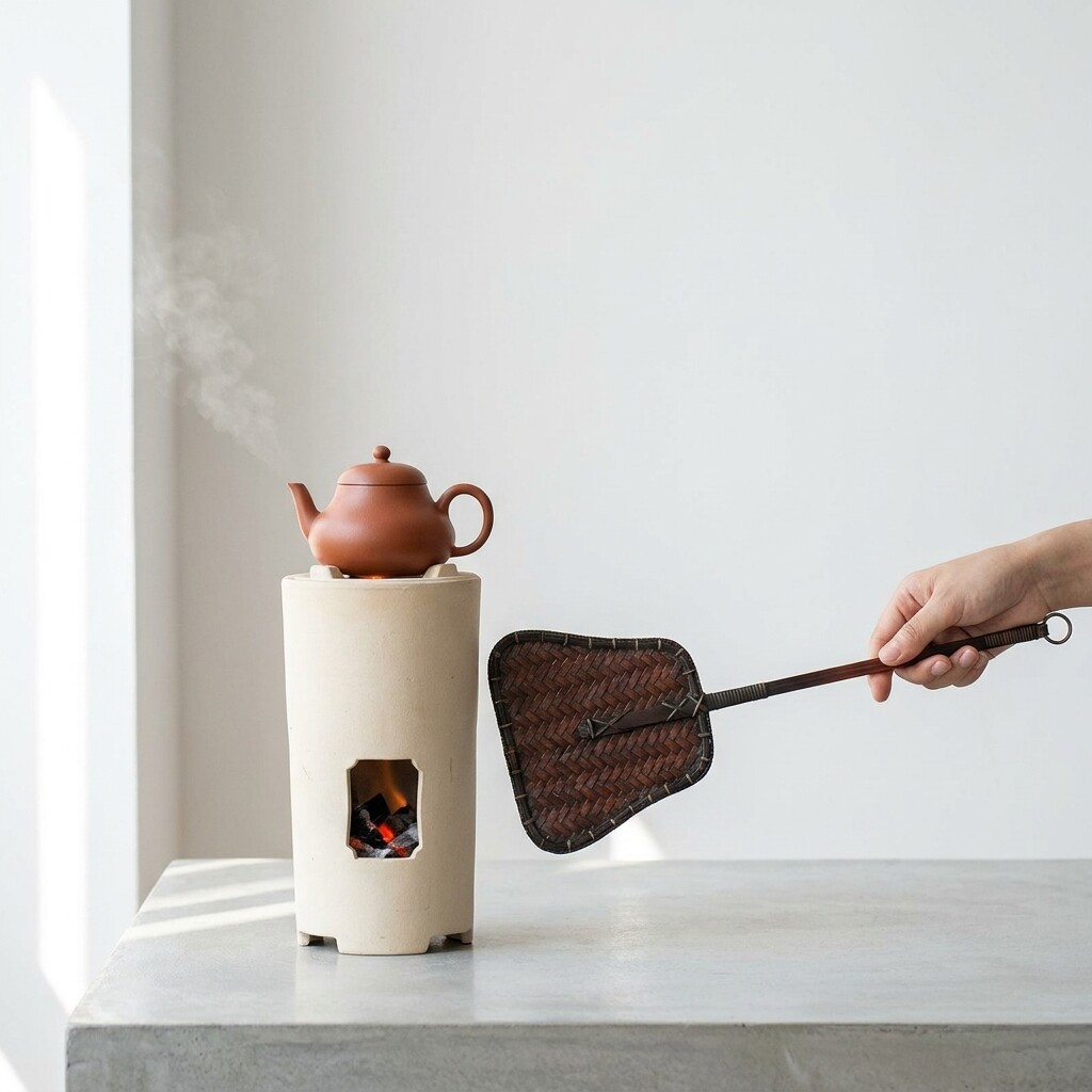 纯手工竹编风炉扇子迷你凉炉扇泥炉扇炭炉扇子煮茶风炉扇茶道配件
