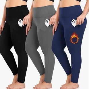 Women Pocket Yoga Fleece Thermal Leggings Pant Running Lined