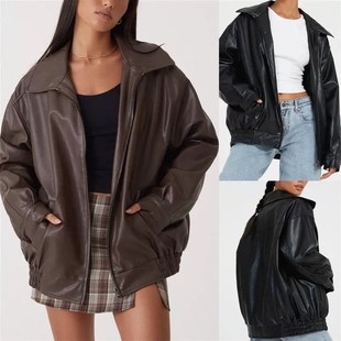 Trendy Coat Faux Zip Jacket Motorcycle Leather Women