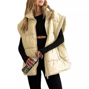 Women Zip Up Puffer Vest Stand Collar Sleeveless Padded Coat