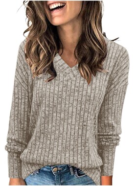 2025 Fall Tops Sweaters women V Neck knitted T-shirt针织上衣