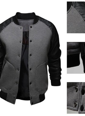 男士拼接夹克大口袋棒球衫外套