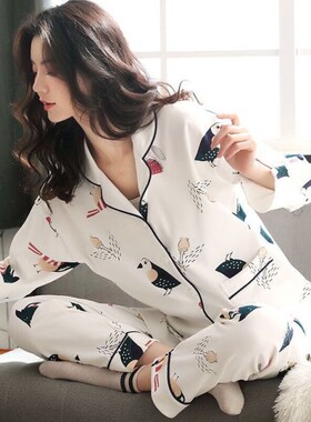 Pajamas Women Spring Autum Cotton Long-sleeved nightwear睡衣