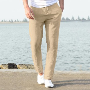 Fashion Summer Linen Pants for Men Ankle Length Sweatpants T