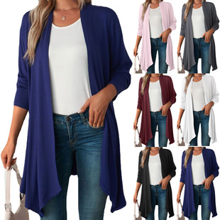 solid color jacket lon cardigan autumn sleeved Women long