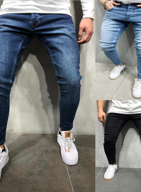 cowboy blue jeans jogger pants trousers men 小脚牛仔裤男长裤