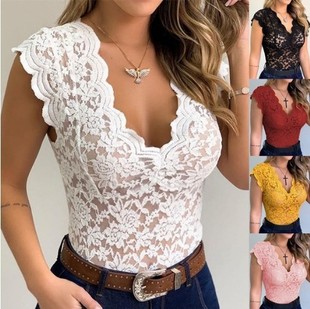 plus size Crop Tops tank top women lace T shirt Woman V-neck