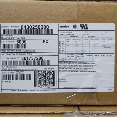 50包邮开票！43025-0200 原厂正品，现货出售，430250200, MOLEX